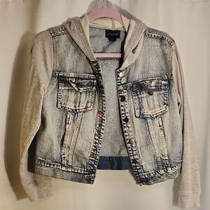 Denim and Gray Hooded Jacket